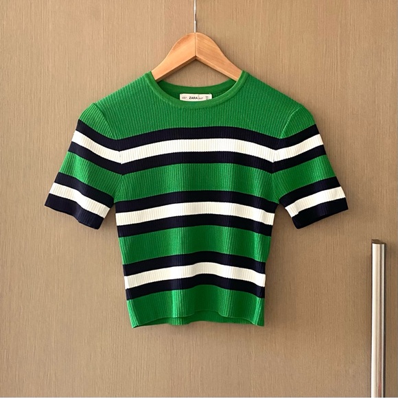 Zara Sweaters - Zara green striped knit top
